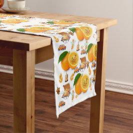 Caminho De Mesa Pequeno Feliz Aniversário Laranjas Bolo Runner de Mesa