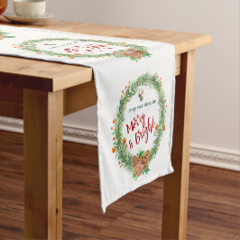 Caminho De Mesa Pequeno Feliz e coroa de natal brilhante