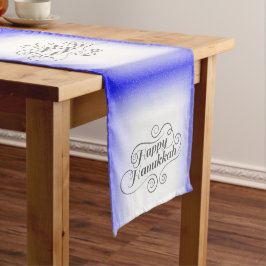 Caminho De Mesa Pequeno Feliz Hanukkah com fundo azul branco de 2 tons