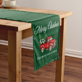 Caminho De Mesa Pequeno Feliz Natal Aquarela Vintage Red Truck Verde