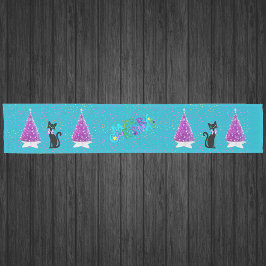 Caminho De Mesa Pequeno Feliz Natal Árvores Rosa Gatos Pretos Bonitos Estr