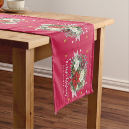 Caminho De Mesa Pequeno Feliz Natal Nome da Família Vermelho Floral
