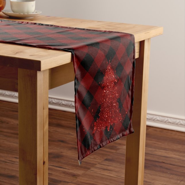 Caminho De Mesa Pequeno Feriado Rustic Red Christmas Tree Modern Xadrez (No Local)