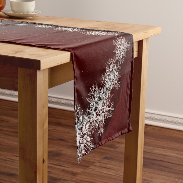 Caminho De Mesa Pequeno Festa de Natal Crystal Snowflakes Red Rustic (No Local)