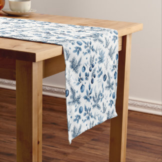 Caminho De Mesa Pequeno Festivo Blue Holly Berries e Pine Christmas