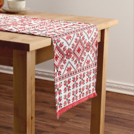 Caminho De Mesa Pequeno Festivo Red Black Nordic Fair Isle Snowflake Motif