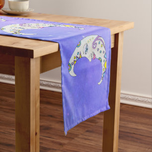 Caminho De Mesa Pequeno Fila de Crescentes Brancos Luas Decoradas com Form