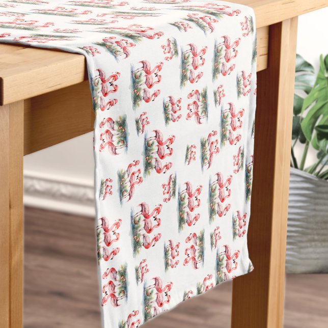 Caminho De Mesa Pequeno Flamingo Tropical Natal (Flamingo Tropical Christmas Short Table Runner)