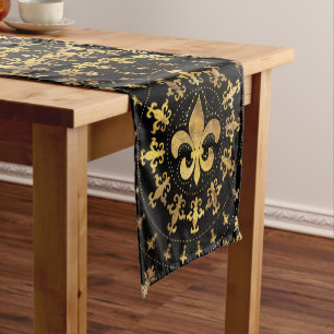 Caminho De Mesa Pequeno Fleur-de-lis - ornamento circular - Dourado e pret