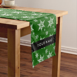 Caminho De Mesa Pequeno Flocos de neve brancos, verdes, seu nome, personal