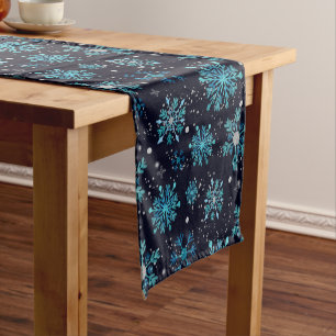 Caminho De Mesa Pequeno Flocos de Neve de Inverno Azul e Prata