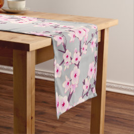 Caminho De Mesa Pequeno Flor de Cerejeira Rosa Cinza