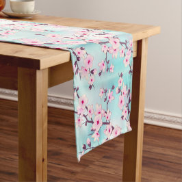 Caminho De Mesa Pequeno Flor de Cerejeira Rosa Turquesa