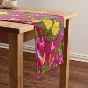 Caminho De Mesa Pequeno Flor De Rosa Amarelo, Rosa E Puro Elegante