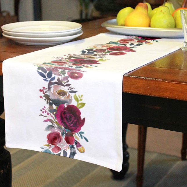 Caminho De Mesa Pequeno Florais de Aquarela Borgonha (Criador carregado)