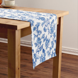Caminho De Mesa Pequeno Floral de Chinoiserie Azul e Branco