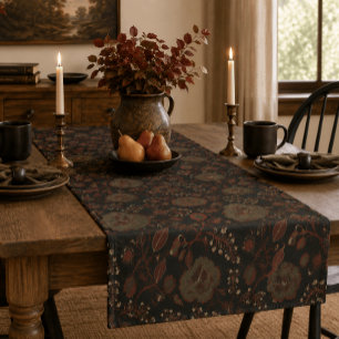 Caminho De Mesa Pequeno Floral Gótico Cottage Vintage Sombrio