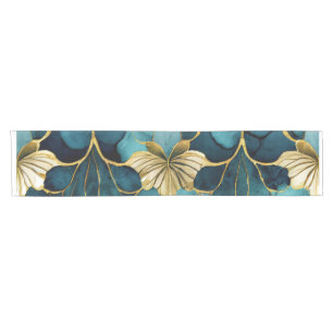 Caminho De Mesa Pequeno Floral Japonês Verde Água Dourado