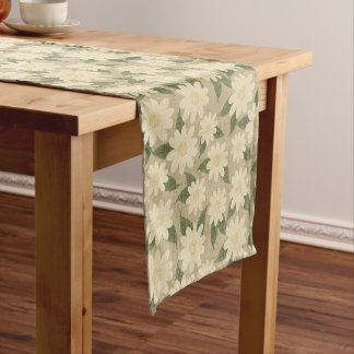 Caminho De Mesa Pequeno Floral Margarida Vintage em Verde Salvia e Creme