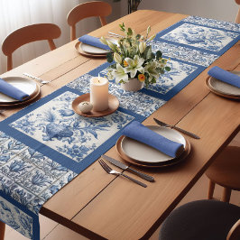 Caminho De Mesa Pequeno Floreal estonteante Monograma azul toile de jouy