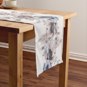 Caminho De Mesa Pequeno Flores de bege azul de Pastel de Aquarela Elegante