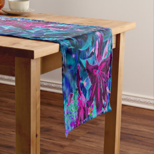 Caminho De Mesa Pequeno Flores de Lírio Oriental Abstratas Roxas e Rosa Qu