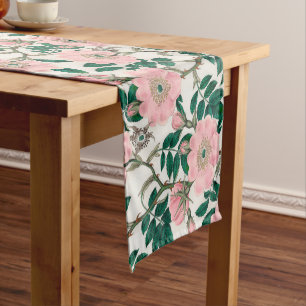 Caminho De Mesa Pequeno Flores de Rosa selvagens cor-de-rosa e padrão de f