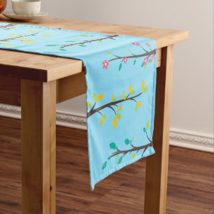 Caminho De Mesa Pequeno Flores e Folhas de Árvores Decorativas