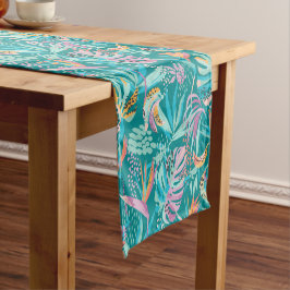 Caminho De Mesa Pequeno Flores e folhas tropicais coloridas