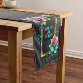 Caminho De Mesa Pequeno Flores em Aquarela - Moldura Dourada 34 + seu text