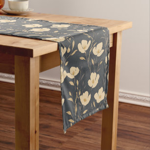 Caminho De Mesa Pequeno Flores ouros sobre fundo escuro