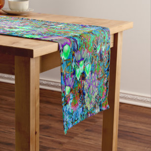 Caminho De Mesa Pequeno Flores Psicodélicas de Verde limão e Roxo
