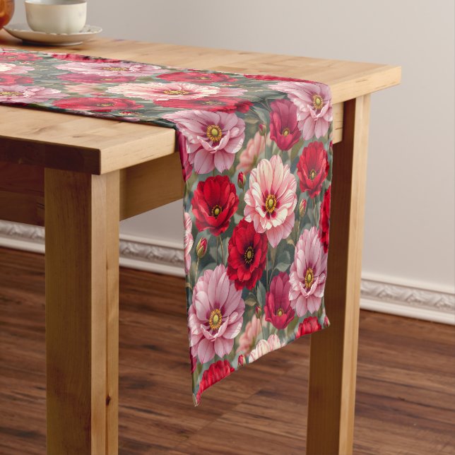 Caminho De Mesa Pequeno Flores rosa, vermelhas e malvas  (No Local)