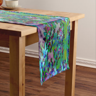 Caminho De Mesa Pequeno Flores-Sedum Sucultas em Aqua, Roxo e Azul