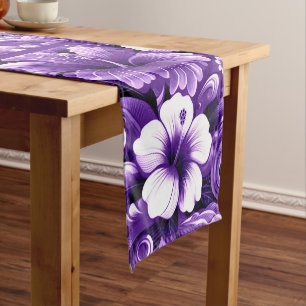 Caminho De Mesa Pequeno Flores tropicais havaianas Hibiscus Púrpura Padrão
