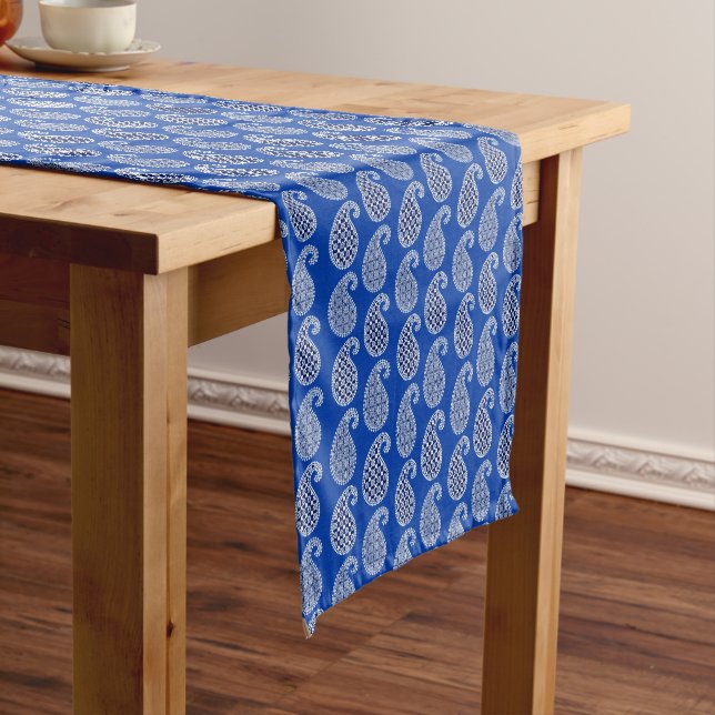 Caminho De Mesa Pequeno Folha, azul de cobalto e branco (No Local)