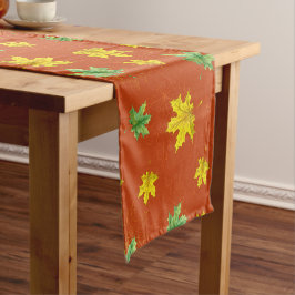 Caminho De Mesa Pequeno Folhas Amarelas e Verdes do outono