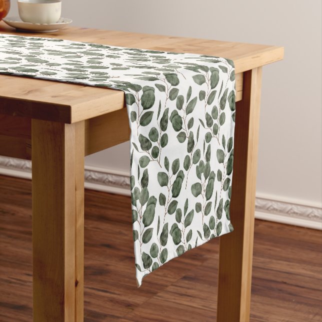 Caminho De Mesa Pequeno Folhas de Eucalipto Verde Branco Botânico Moderno  (No Local)