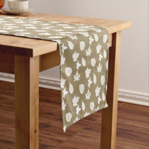 Caminho De Mesa Pequeno Folhas de outono - bege taupe e branco