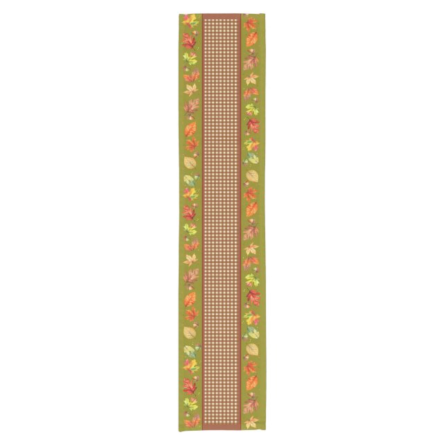 Caminho De Mesa Pequeno Folhas de Outono & Gingham (Frente)