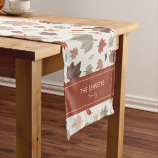 Caminho De Mesa Pequeno Folhas de Outono Personalizadas com Nome da Famíli