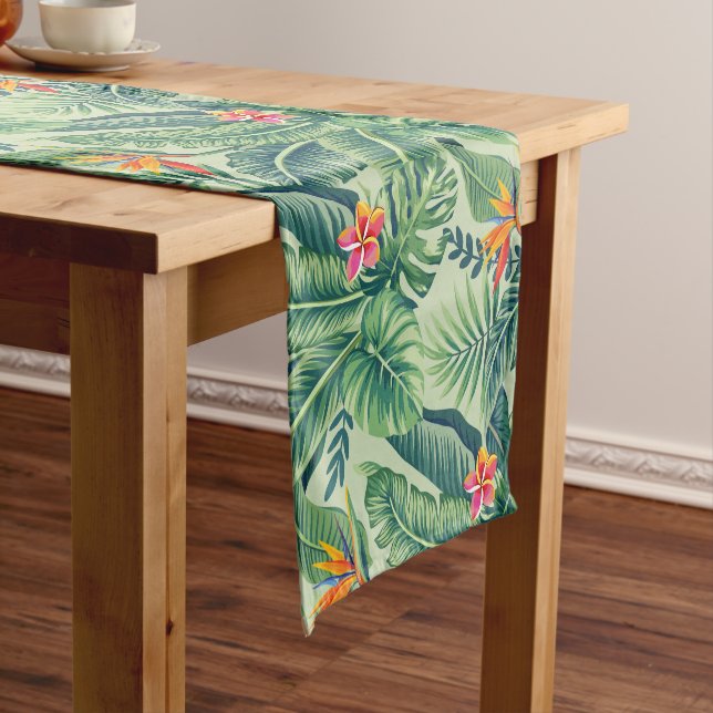 Caminho De Mesa Pequeno Folhas e flores tropicais de banana monstera (No Local)