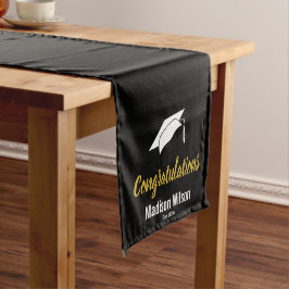 Caminho De Mesa Pequeno Formando Name Black White Dourado Parabéns