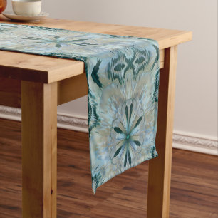 Caminho De Mesa Pequeno Fractal Azul Flor Azul De Prata abstrato Teal
