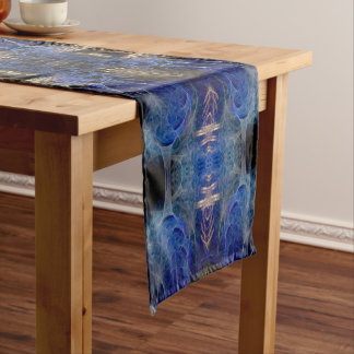 Caminho De Mesa Pequeno FRACTOTEM #002 Azul Arte Fractal Dourada
