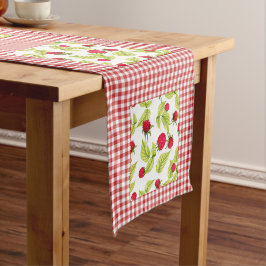 Caminho De Mesa Pequeno Framboesas sobre Xadrez Vermelho