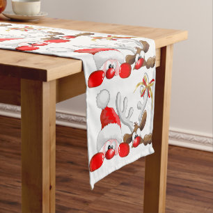 Caminho De Mesa Pequeno Funny Santa and Reindeer Cartoon