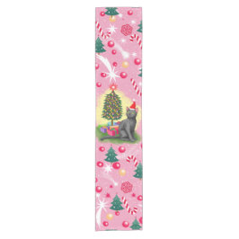 Caminho De Mesa Pequeno Gato de Natal Rosa