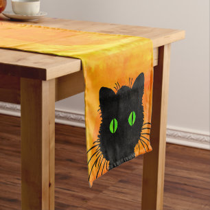 Caminho De Mesa Pequeno Gato Preto de Peek-A-Boo Bonito em Laranja Hallowe