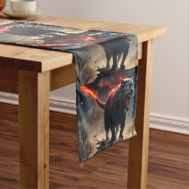 Caminho De Mesa Pequeno Gato Pussy De Halloween, Preto Irritado,